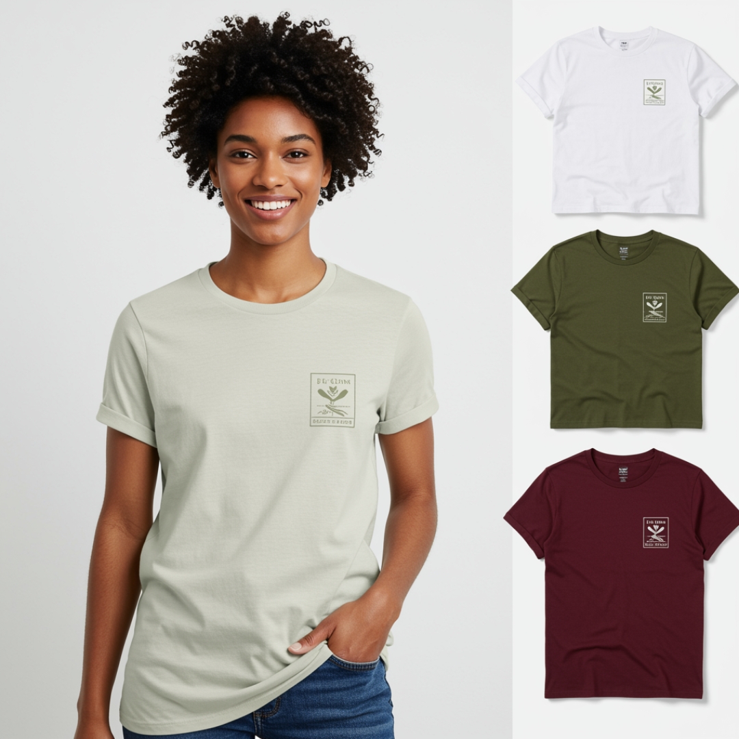 Custom unisex organic cotton t-shirt mockup in various colors, eco-friendly printing, sustainable product by Print Design SF