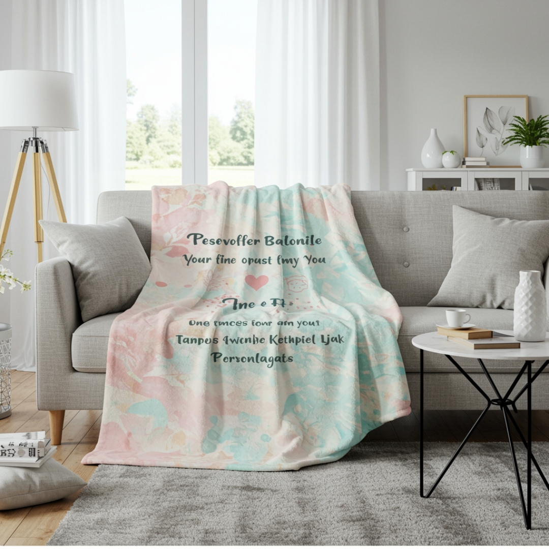 Personalized microfiber blanket mockup, creative print, eco-friendly product by Print Design SF