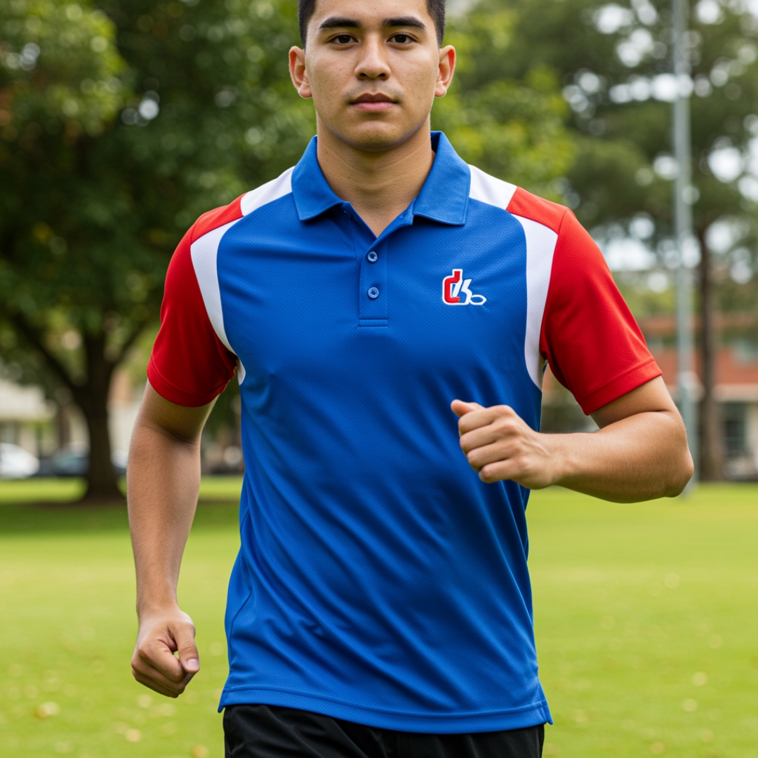 Custom sports polo shirt mockup, breathable technical fabric, ideal for companies and teams, a product by Print Design SF