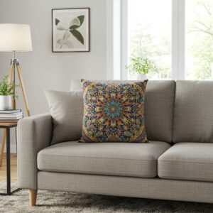 Custom decorative throw pillow mockup, all-over print, product by Print Design SF