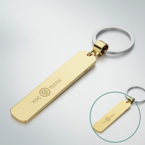 Custom laser-engraved metal keychain mockup, Print Design SF merchandise