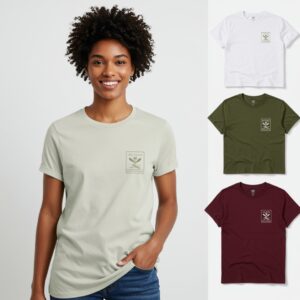 Custom unisex organic cotton t-shirt mockup in various colors, eco-friendly printing, sustainable product by Print Design SF