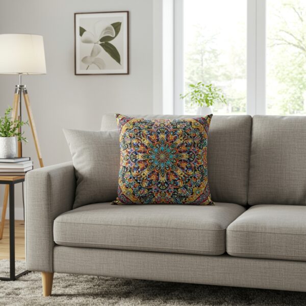 Custom decorative throw pillow mockup, all-over print, product by Print Design SF
