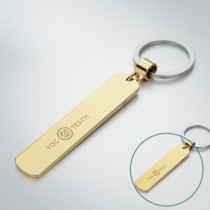 Custom laser-engraved metal keychain mockup, Print Design SF merchandise